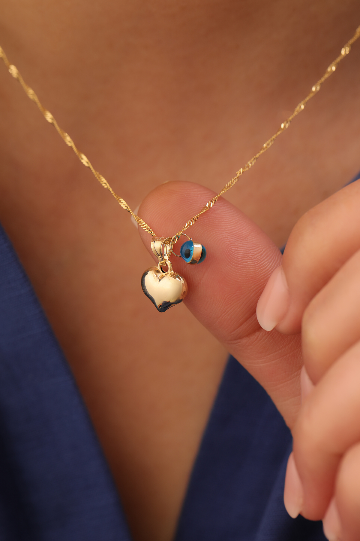 Singapur Zincir Nazar Boncuklu Kalp Kolye - Yavuz Kuyumculuk (1)