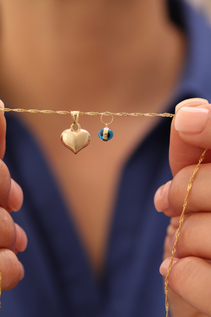 Singapur Zincir Nazar Boncuklu Kalp Kolye - 2