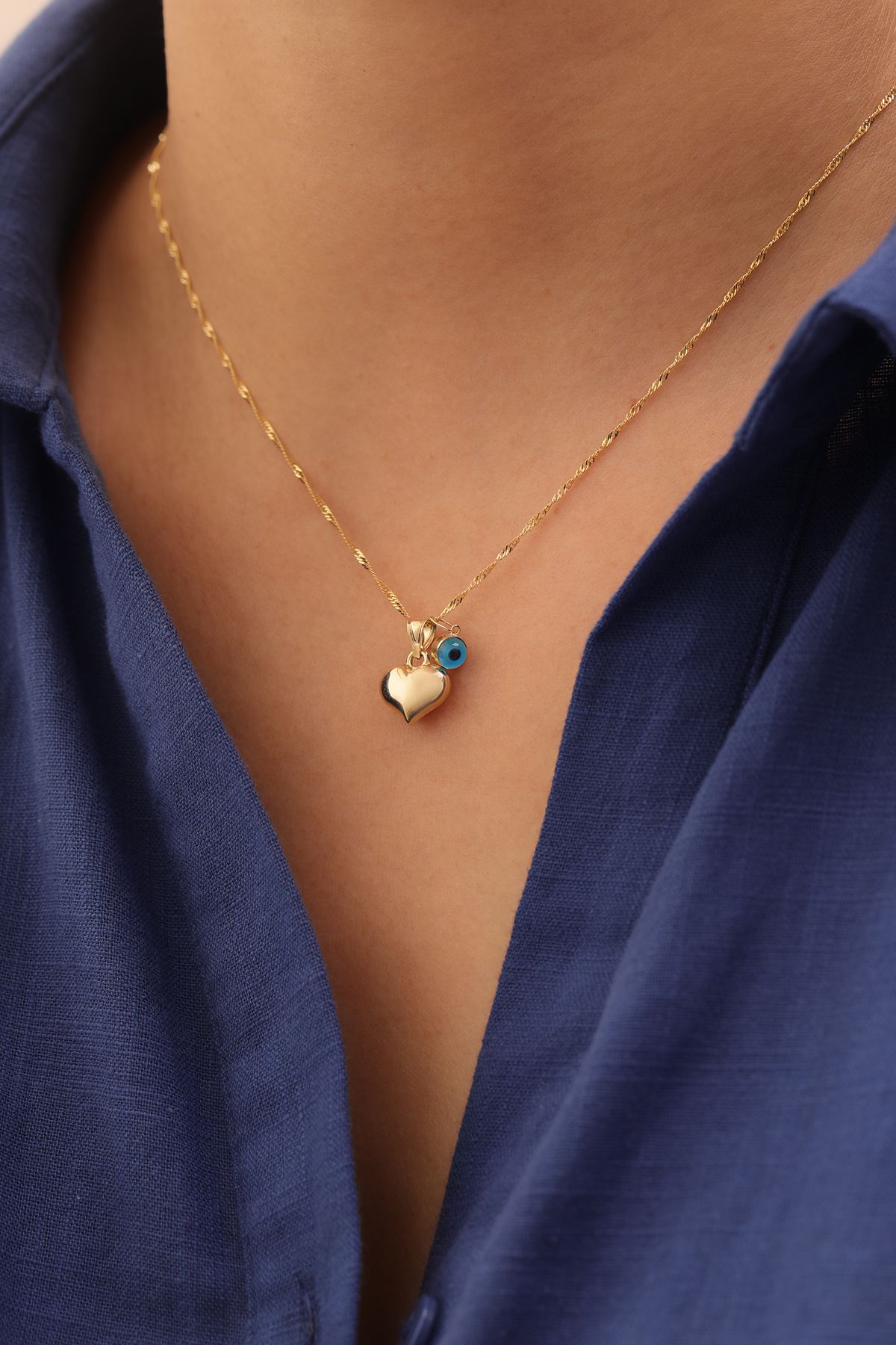 Singapur Zincir Nazar Boncuklu Kalp Kolye - Yavuz Kuyumculuk (3)