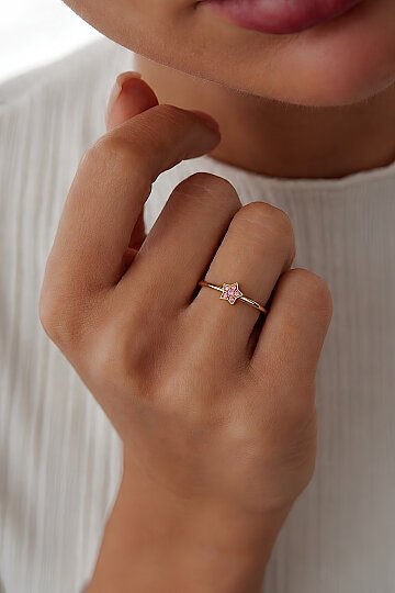 Sıralı Pembe Taşlı Yıldız Yüzük - 3