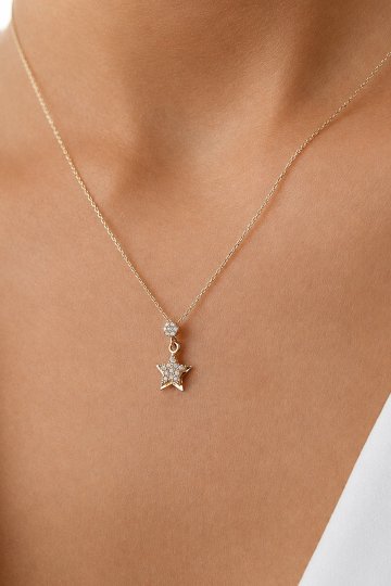 Taş Detaylı Yıldız Kolye - 1