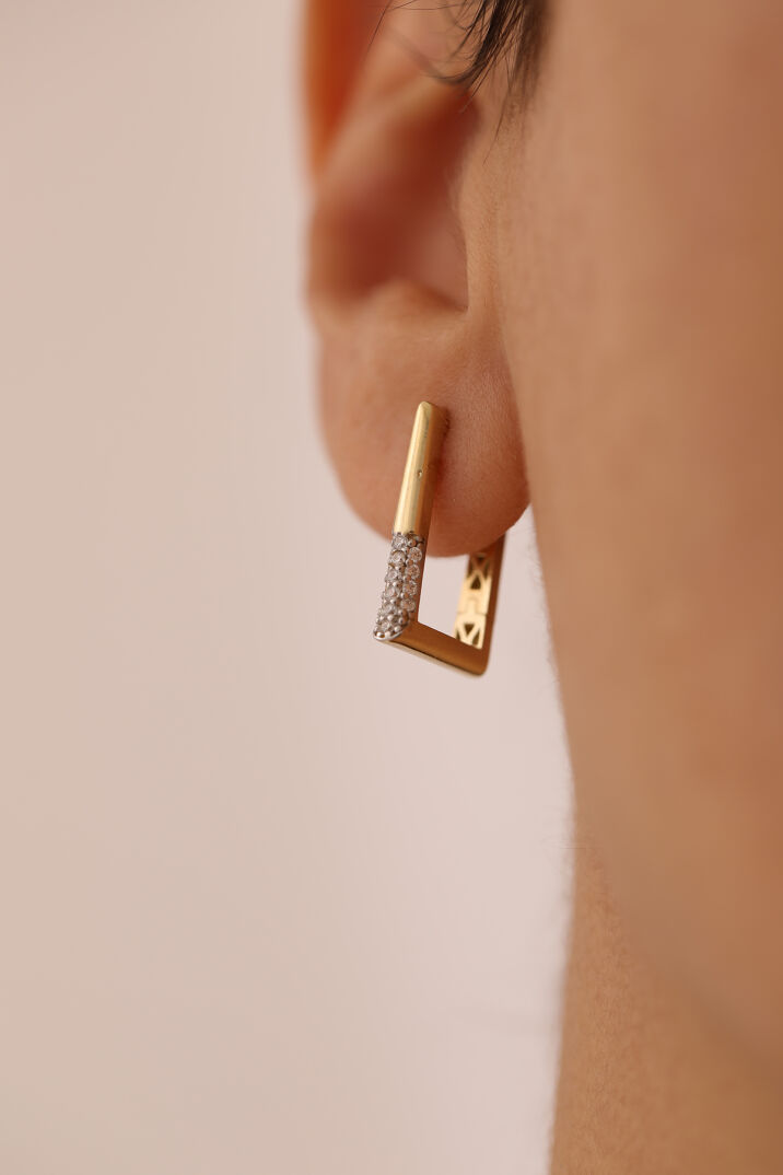 Taşlı Dikdörtgen Küpe - Yavuz Kuyumculuk