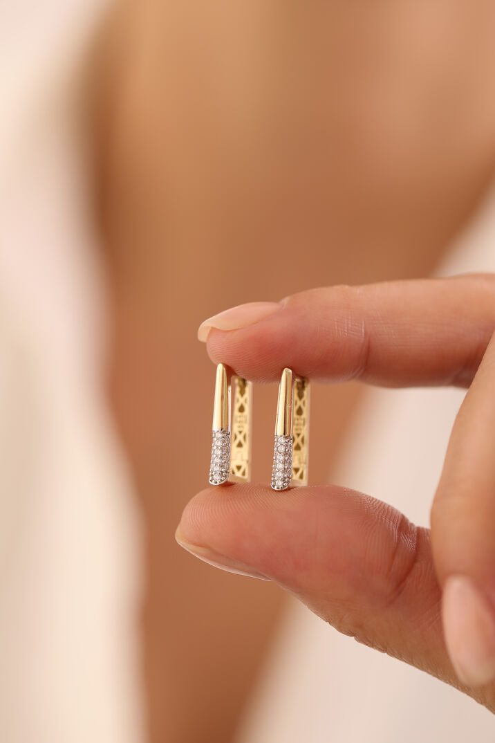 Taşlı Dikdörtgen Küpe - Yavuz Kuyumculuk (1)