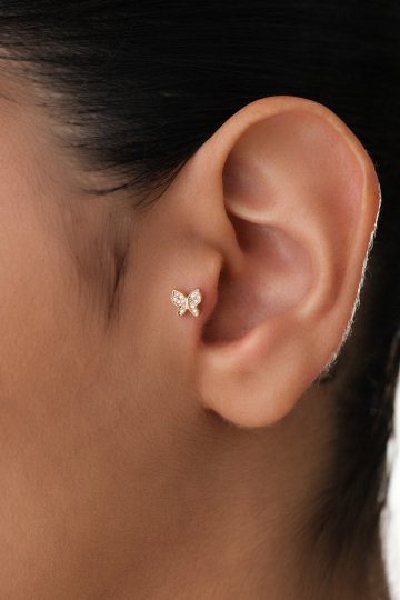 Taşlı Kelebek Tragus Piercing - 1