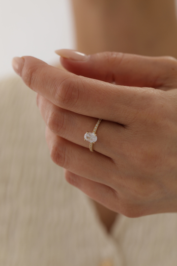 Taşlı Oval Tektaş Yüzük - 2