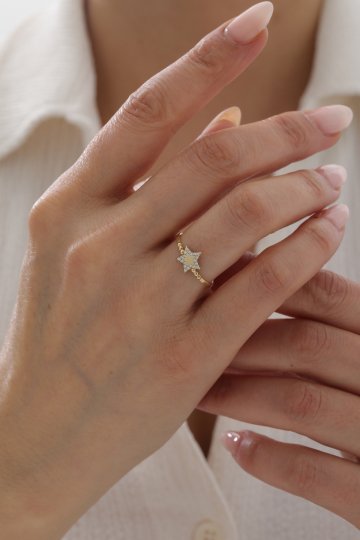 Toplu Yarı Taşlı Yıldız Yüzük - 1