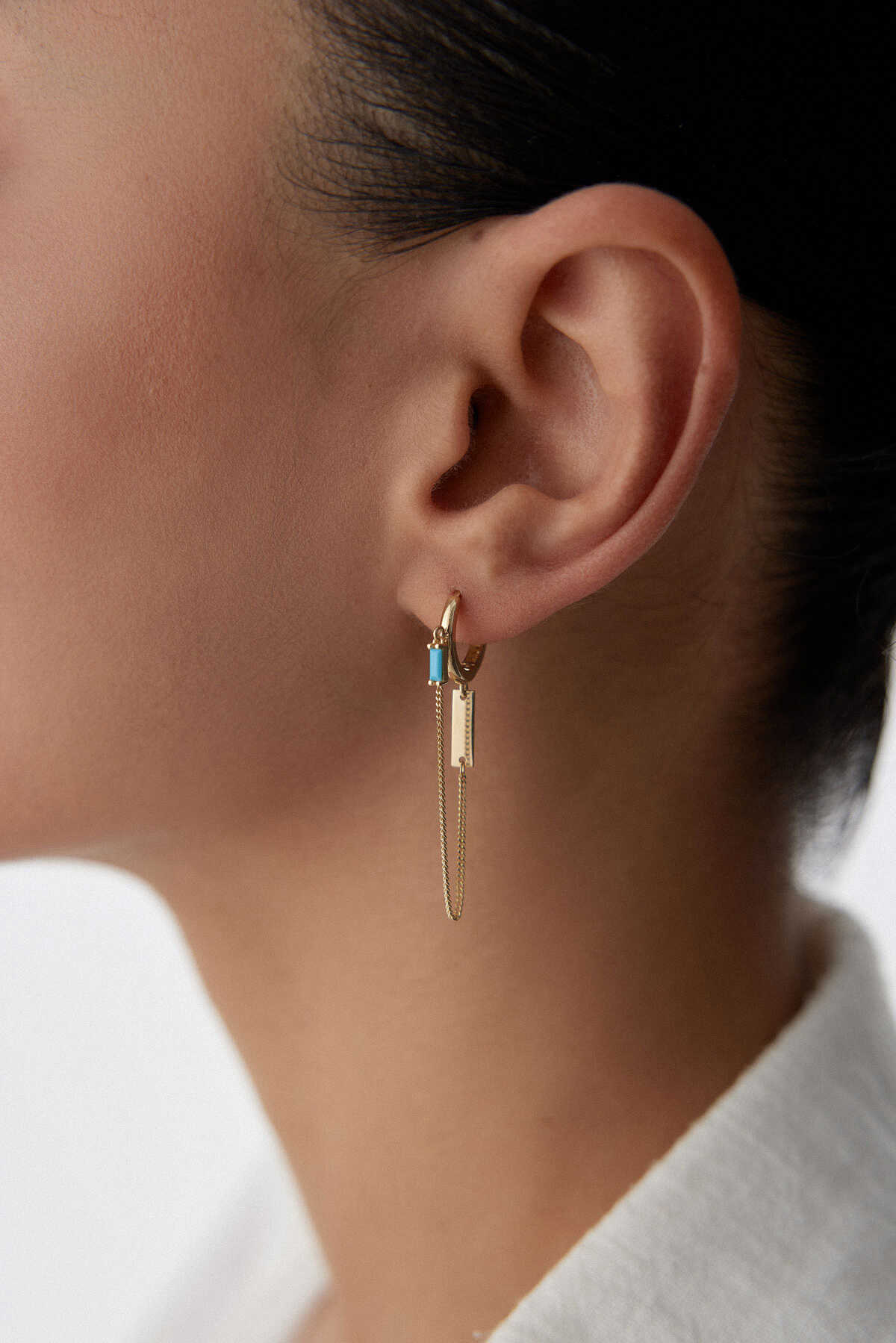 Turkuaz Zincir Sallantılı Küpe - Yavuz Kuyumculuk (1)