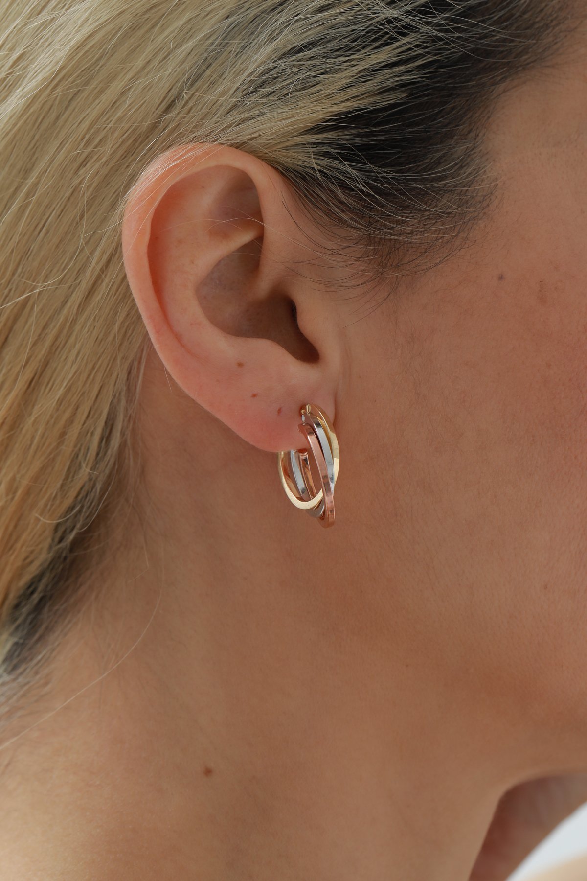 Üç Renk Sarmal Modern Halka Küpe - Yavuz Kuyumculuk (2)