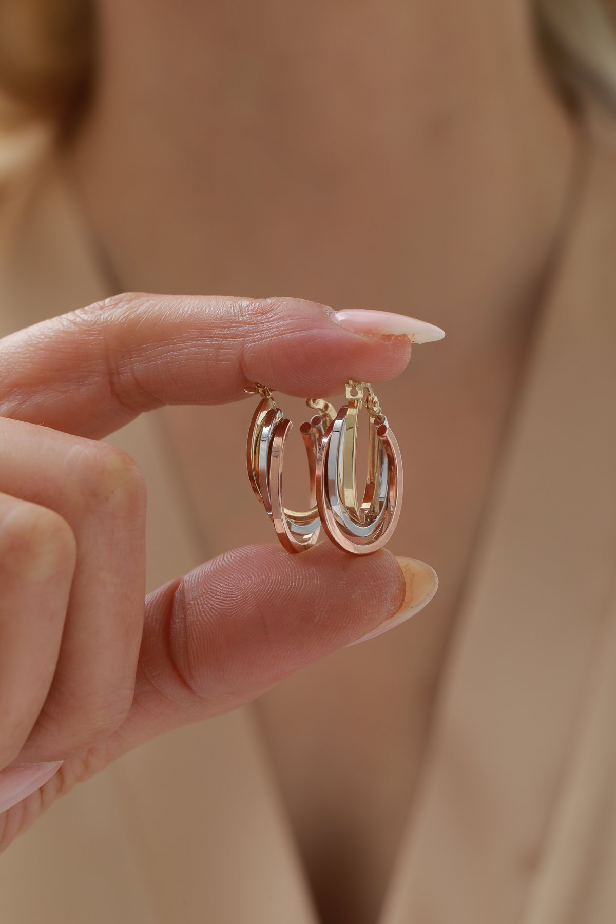 Üç Renk Sarmal Modern Halka Küpe - Yavuz Kuyumculuk (3)