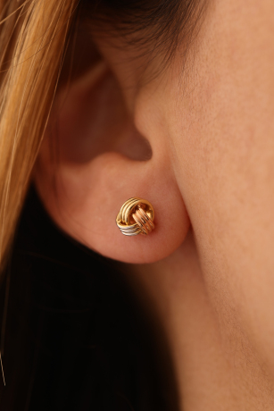 Üç Renk Üç Sıra Düğüm Top Küpe - 1