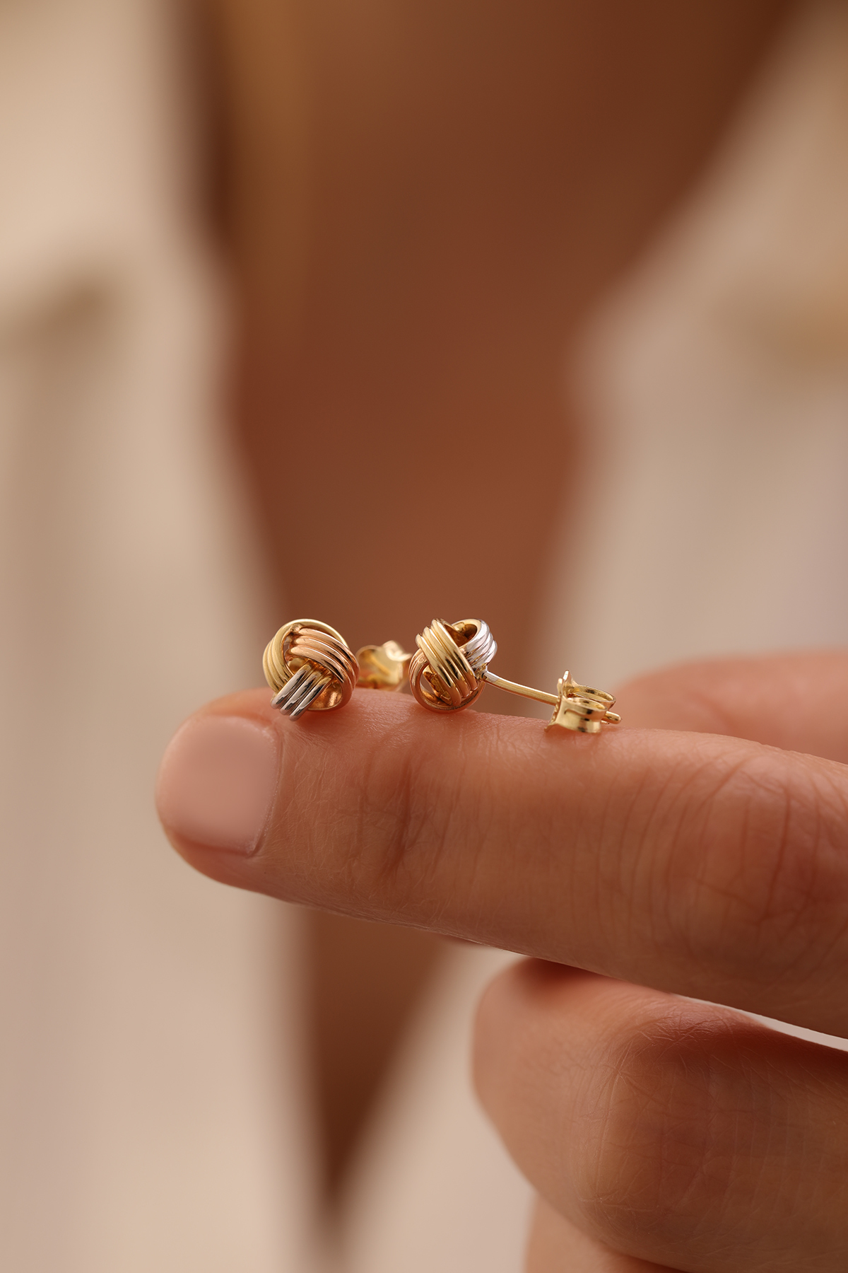 Üç Renk Üç Sıra Düğüm Top Küpe - Yavuz Kuyumculuk (2)