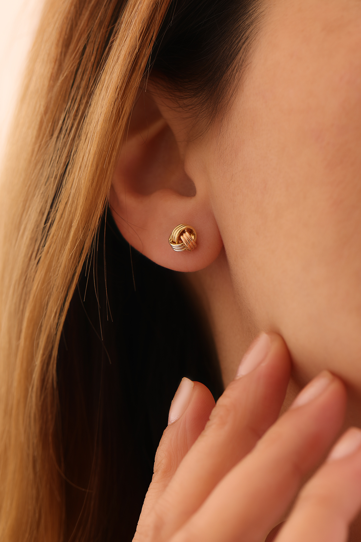 Üç Renk Üç Sıra Düğüm Top Küpe - Yavuz Kuyumculuk (3)