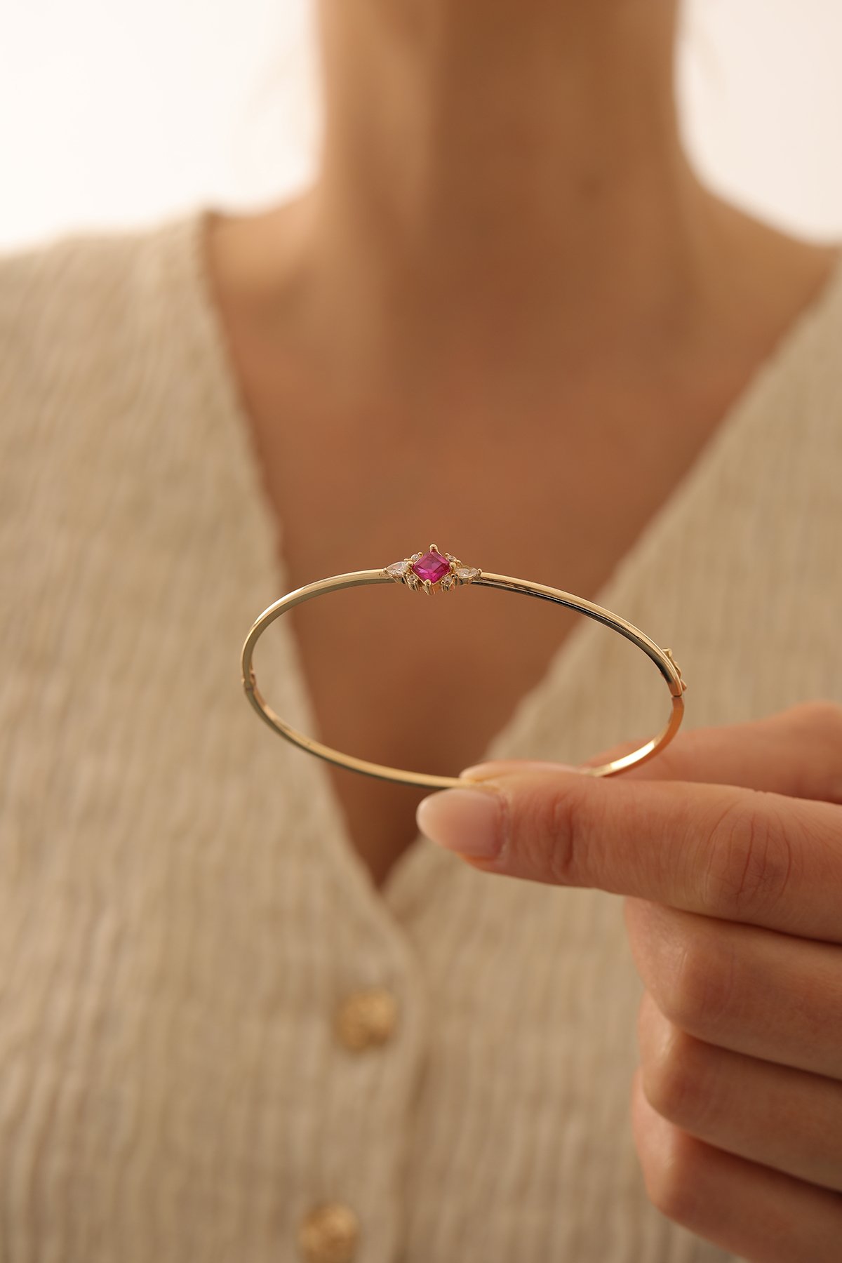 Yakut Taşlı Dörtgen Kelepçe - Yavuz Kuyumculuk (3)