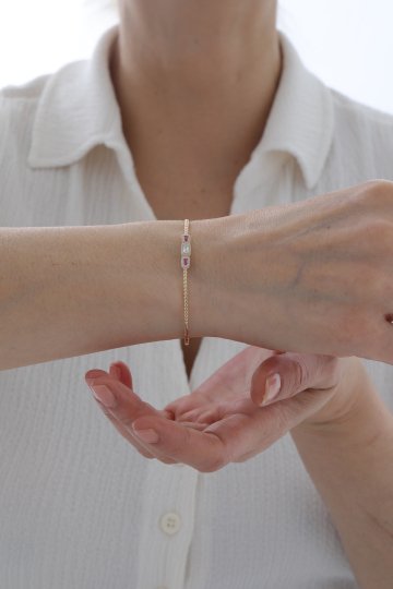 Yakut Taşlı Modern Baget Kelepçe - 2