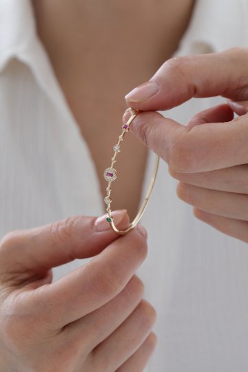 Yakut Taşlı Modern Kelepçe - 3