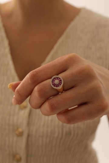 Yakut Taşlı Yuvarlak Yüzük - 1