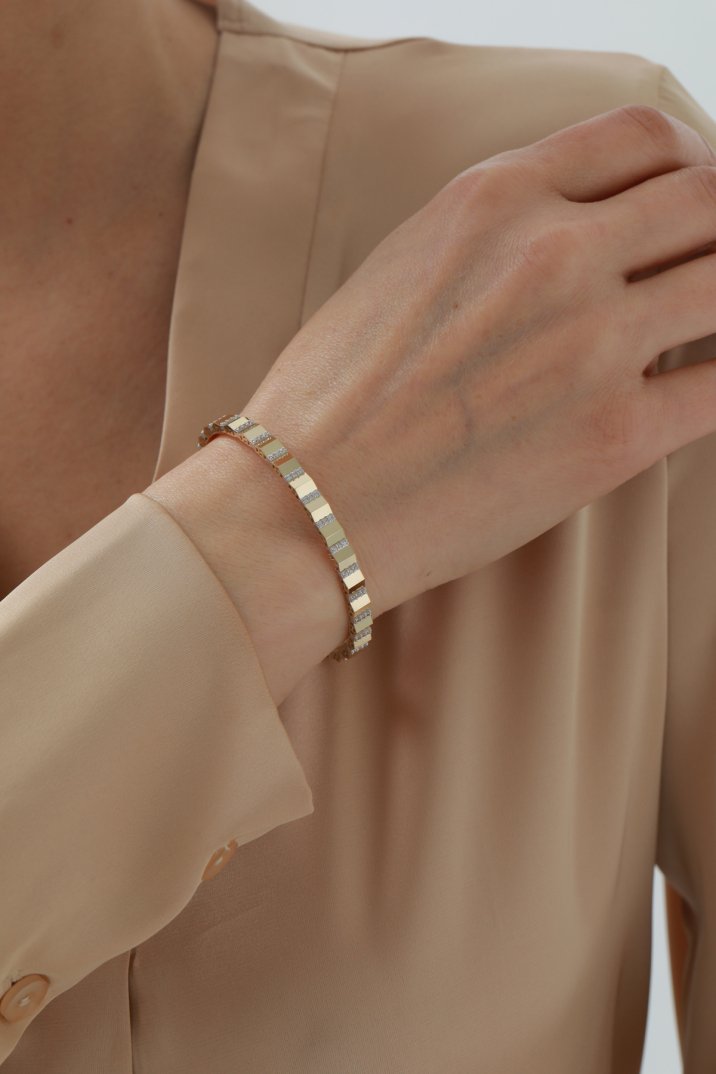 Yarı Taşlı Geometrik Esnek Kelepçe - Yavuz Kuyumculuk