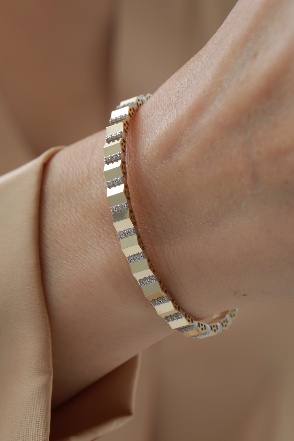 Yarı Taşlı Geometrik Esnek Kelepçe - Yavuz Kuyumculuk (2)