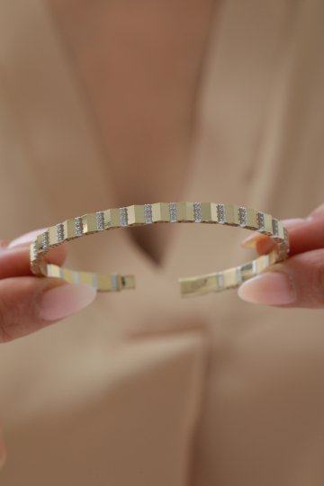 Yarı Taşlı Geometrik Esnek Kelepçe - 3