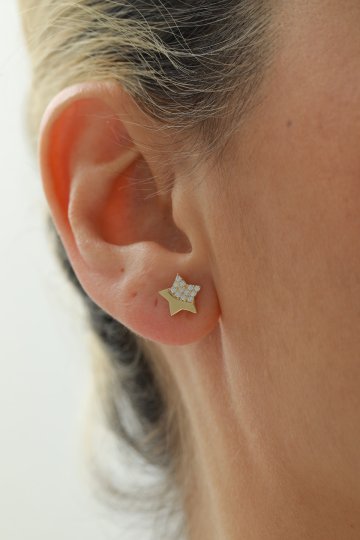 Yarı Taşlı Yıldız Top Küpe - 2