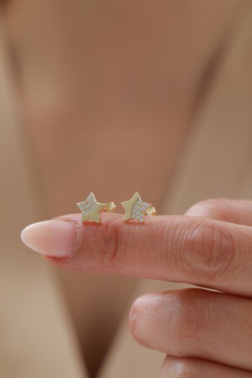 Yarı Taşlı Yıldız Top Küpe - 3