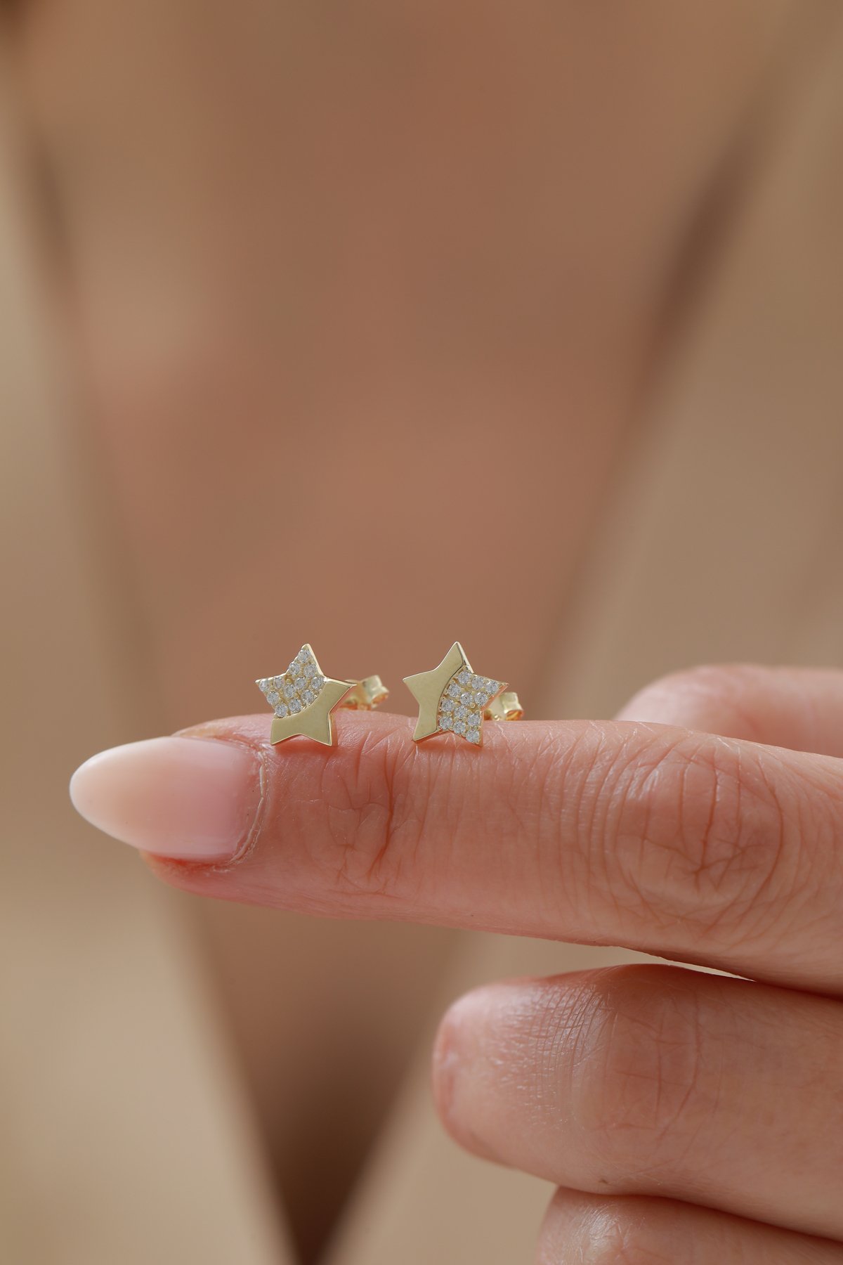 Yarı Taşlı Yıldız Top Küpe - Yavuz Kuyumculuk (3)