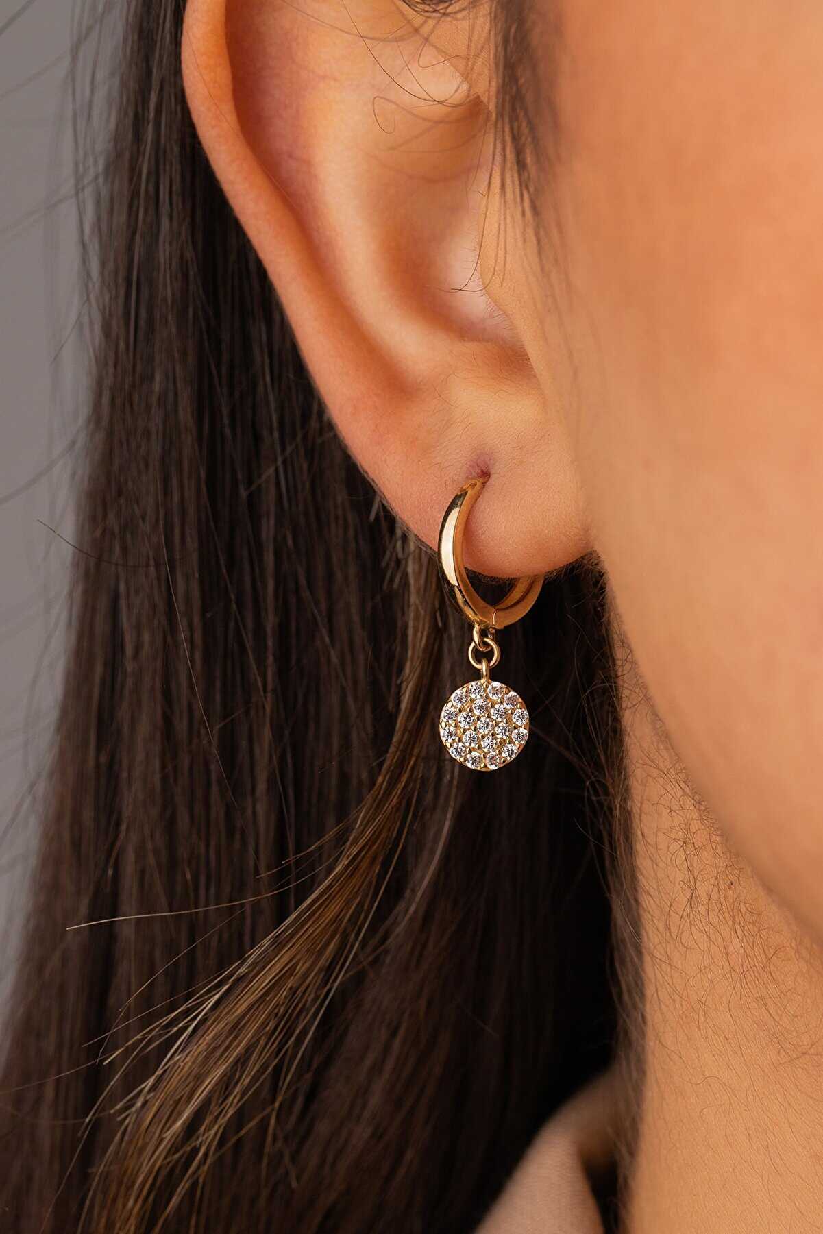 Yuvarlak Taşlı Sallantılı Halka Küpe - Yavuz Kuyumculuk (1)