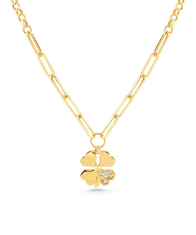 Aynalı Taşlı Yonca Kolye - 1