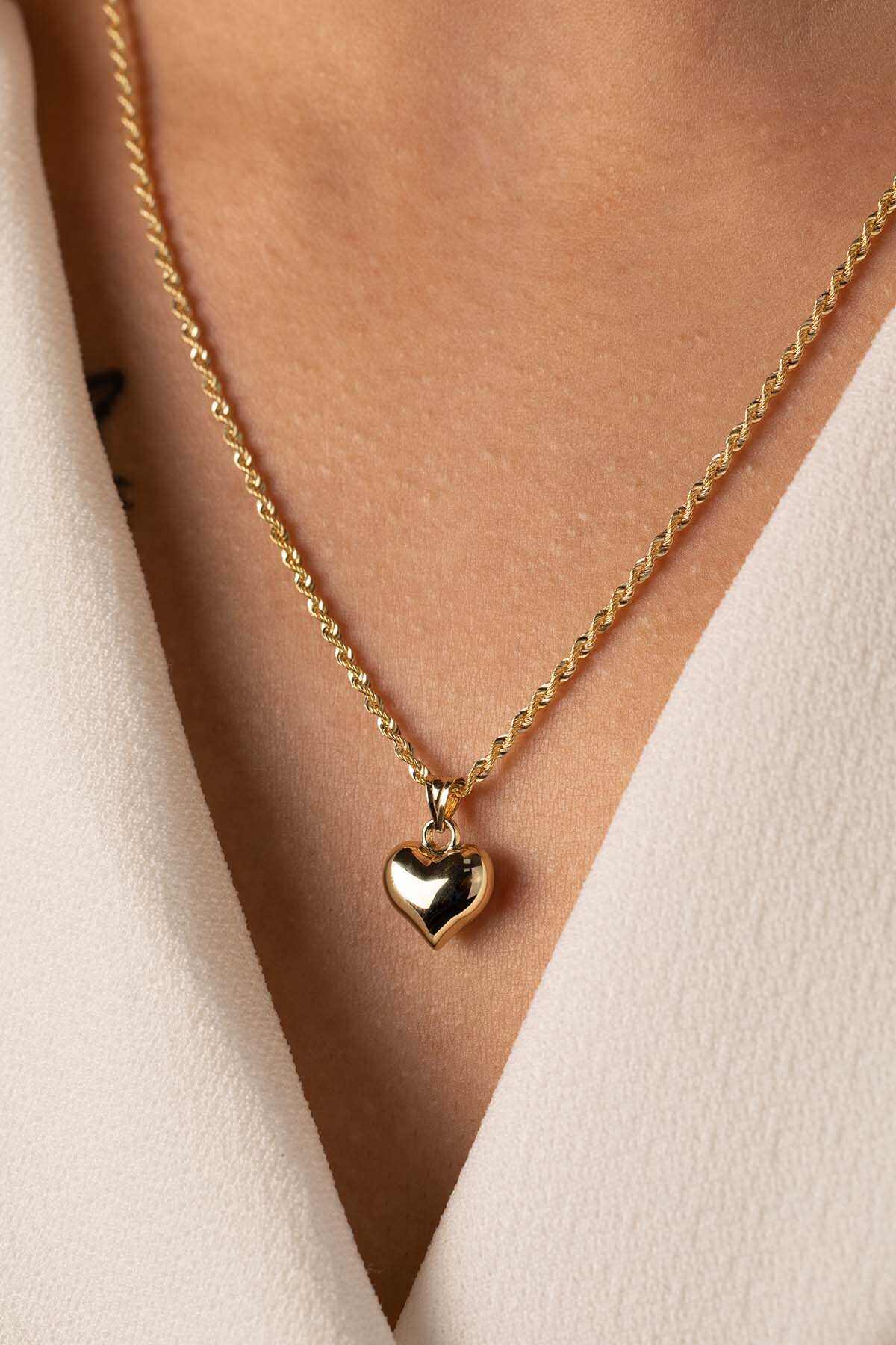 Halat Burgu Zincir Kalp Kolye - Yavuz Kuyumculuk (1)