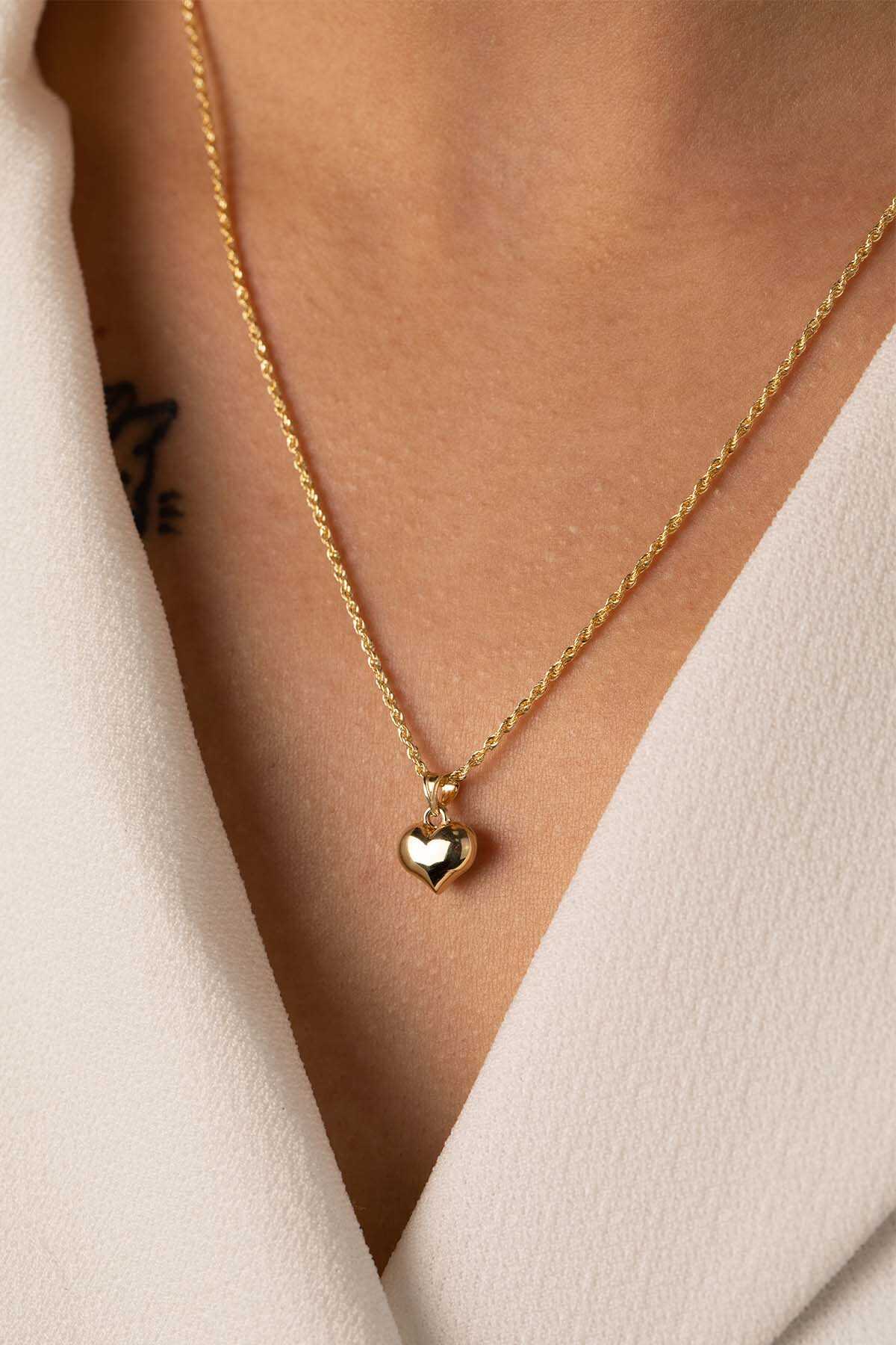 İnce Halat Burgu Zincir Kalp Kolye - Yavuz Kuyumculuk (1)