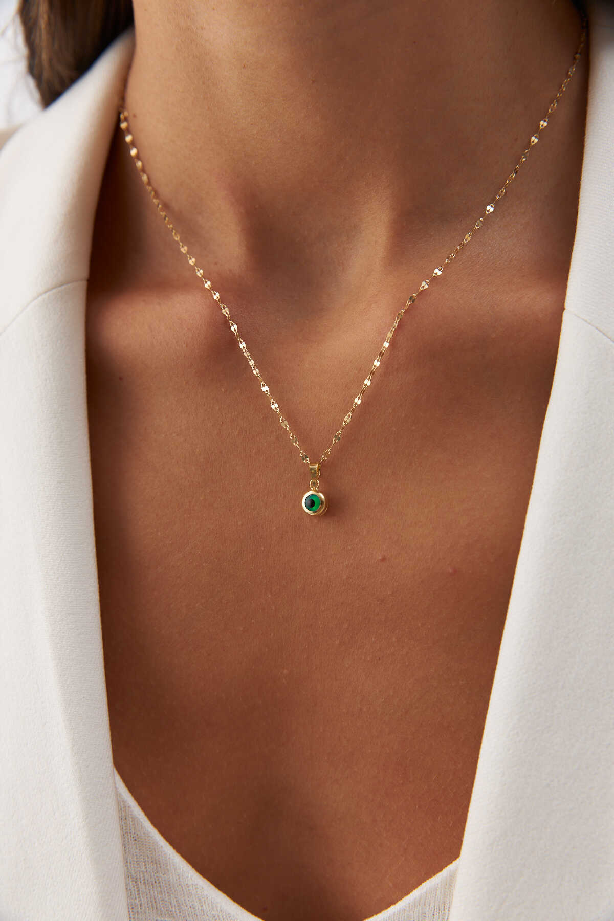 İtalyan Aynalı Zincir Yeşil Göz Kolye - Yavuz Kuyumculuk (1)