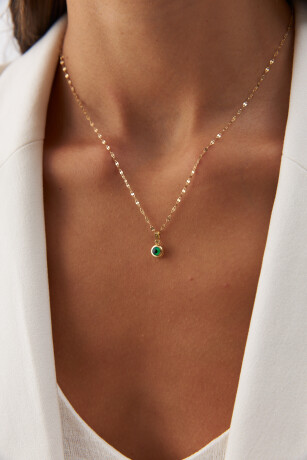 İtalyan Aynalı Zincir Yeşil Göz Kolye - 1