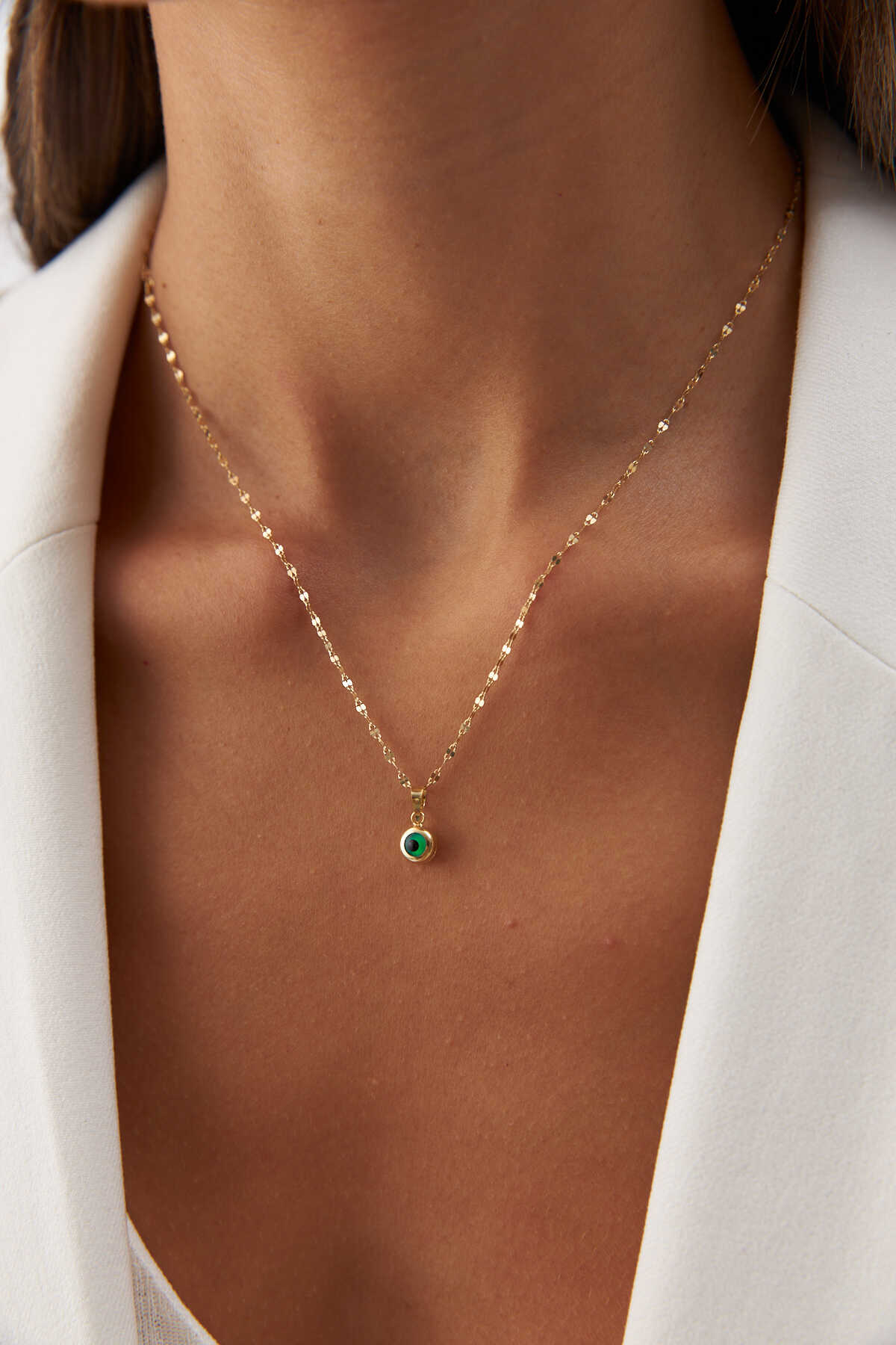 İtalyan Aynalı Zincir Yeşil Göz Kolye - Yavuz Kuyumculuk (2)