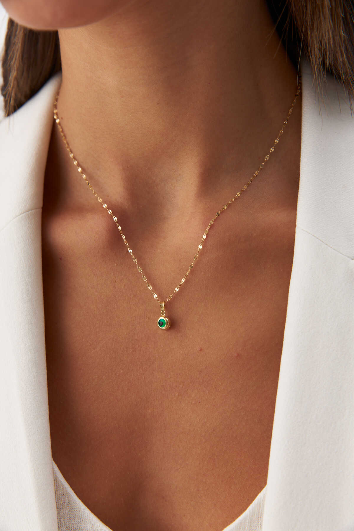 İtalyan Aynalı Zincir Yeşil Göz Kolye - Yavuz Kuyumculuk (3)