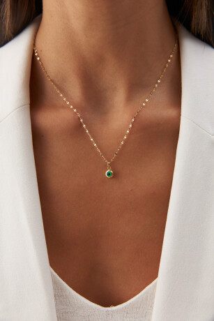 İtalyan Aynalı Zincir Yeşil Göz Kolye - 4