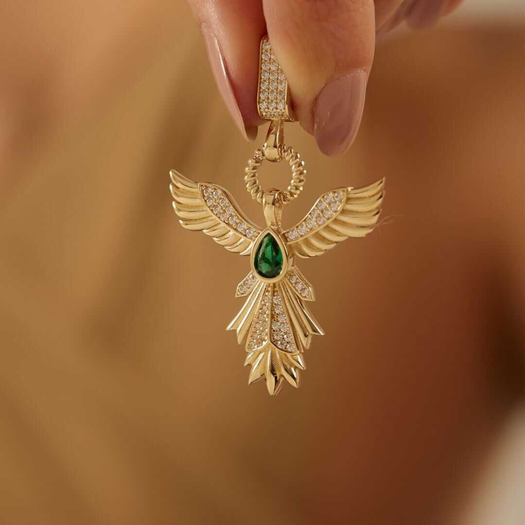 Yeşil Taşlı Altın Anka Kuşu Kolye Ucu - Yavuz Kuyumculuk (1)