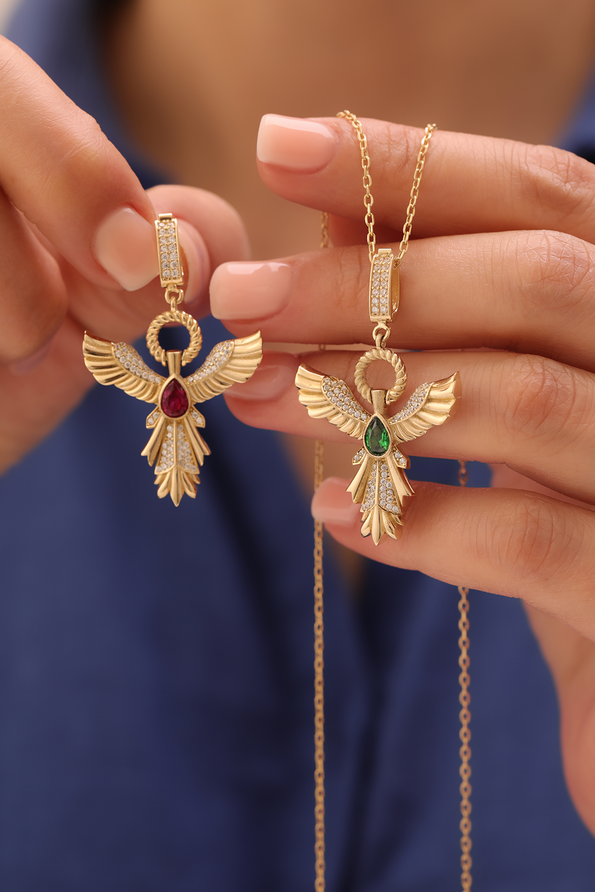 Yeşil Taşlı Altın Anka Kuşu Kolye Ucu - Yavuz Kuyumculuk (2)