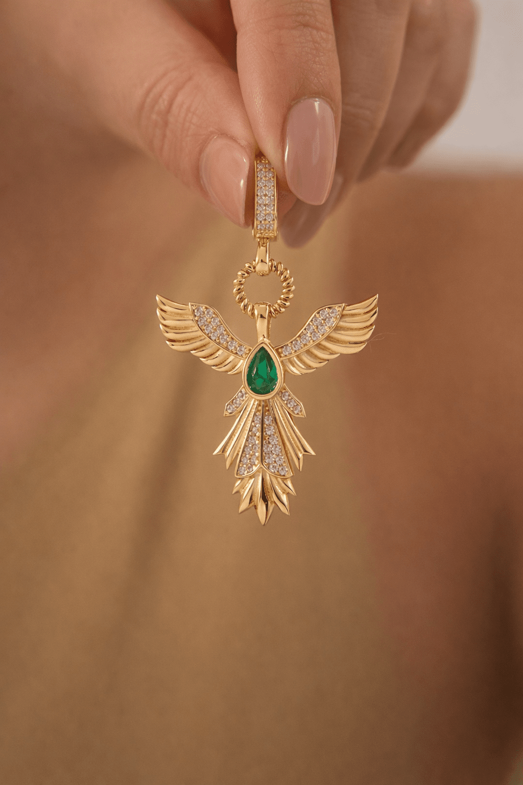 Yeşil Taşlı Altın Anka Kuşu Kolye Ucu - Yavuz Kuyumculuk (1)