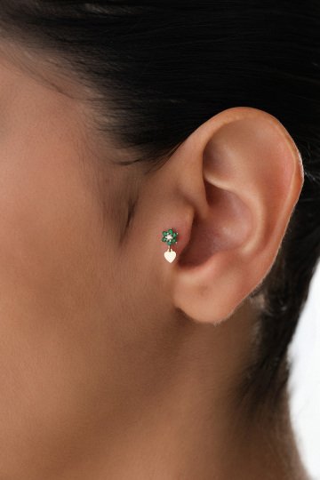 Yeşil Taşlı Sallantılı Tragus Piercing - 1