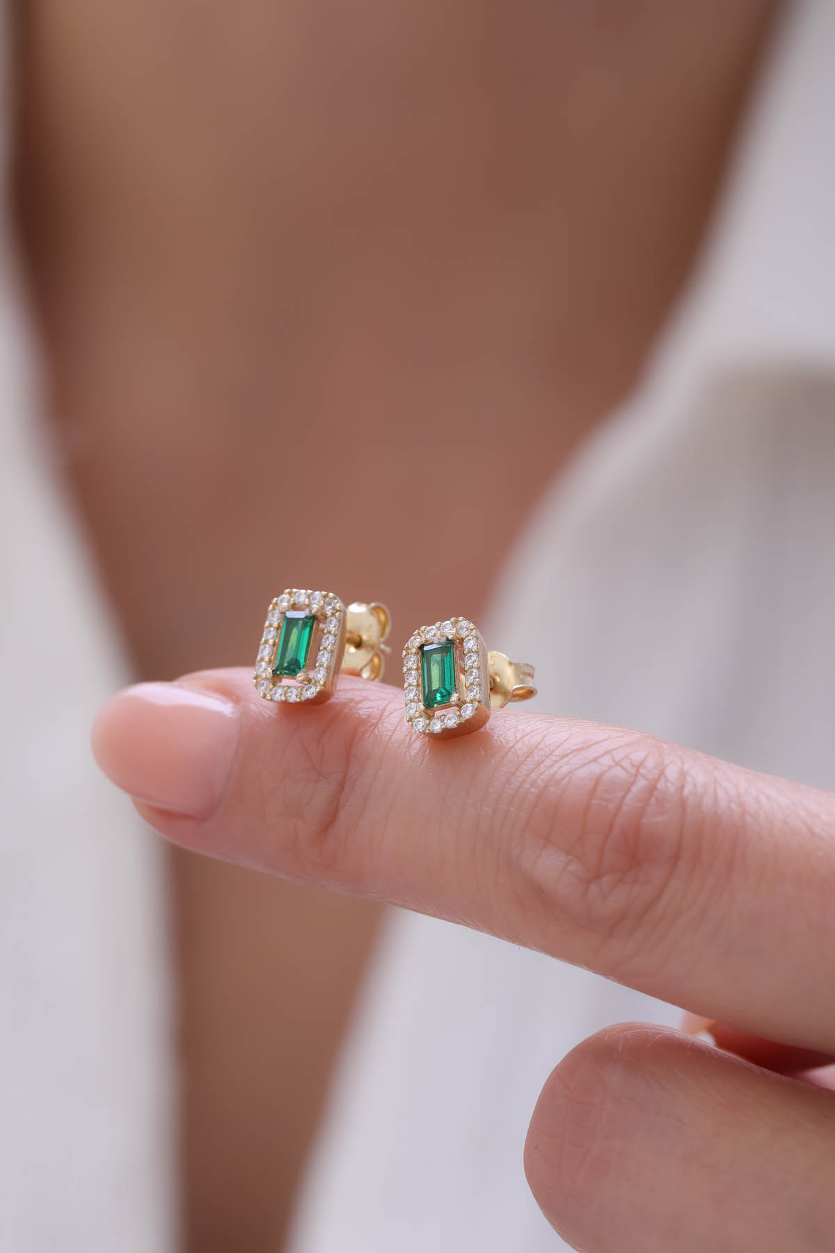 Yeşil Zümrüt Baget Küpe - Yavuz Kuyumculuk (2)