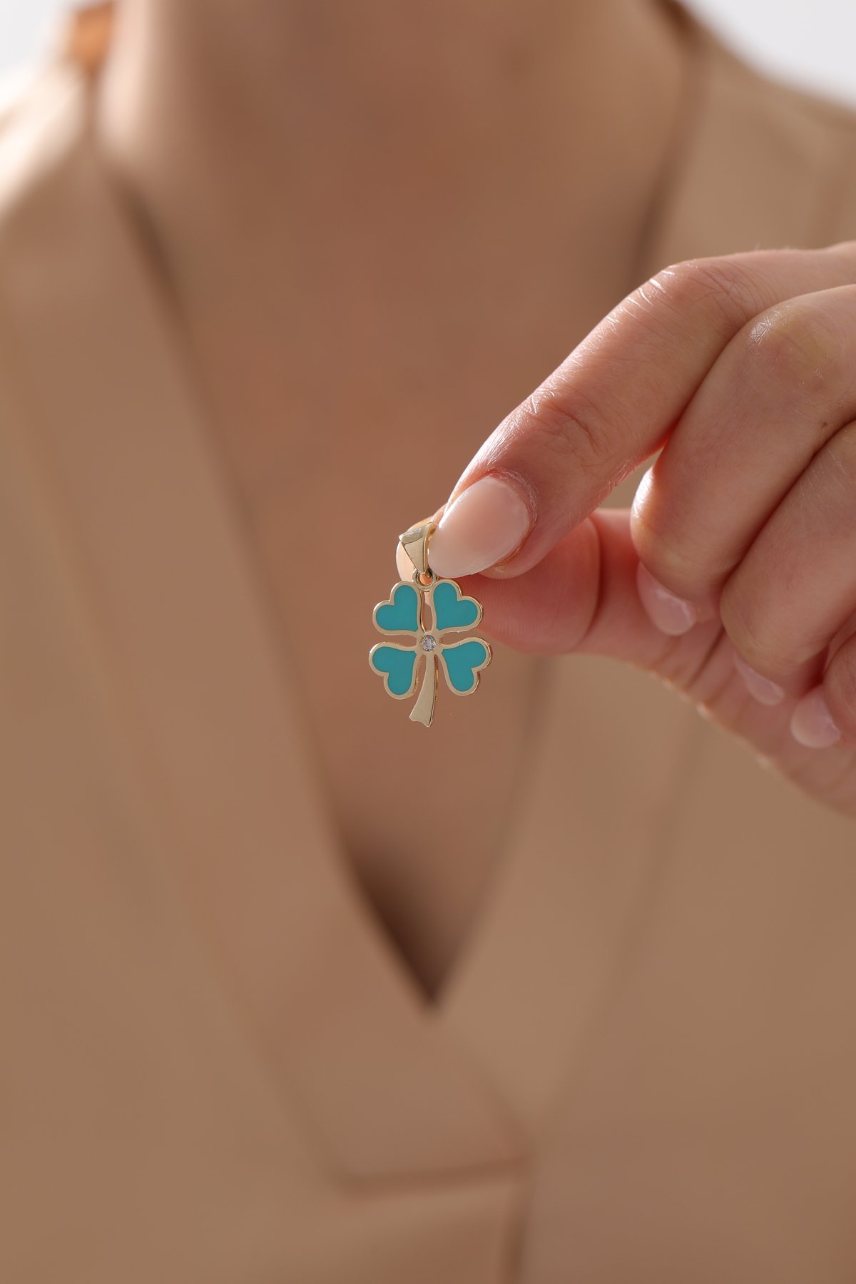 Yonca Kolye Ucu - Turkuaz - Yavuz Kuyumculuk