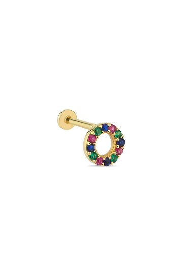 Yuvarlak Renkli Taşlı Piercing - 2