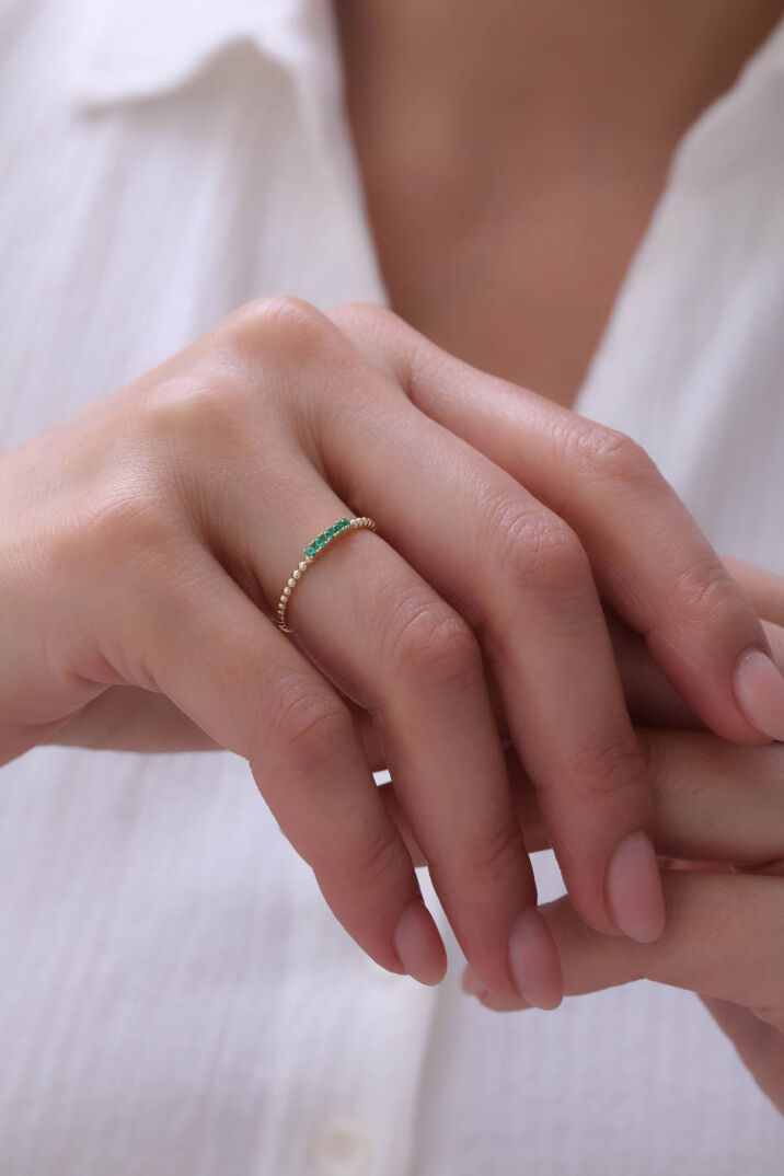 Zümrüt Taş Görünümlü Minimal Yüzük - Yavuz Kuyumculuk