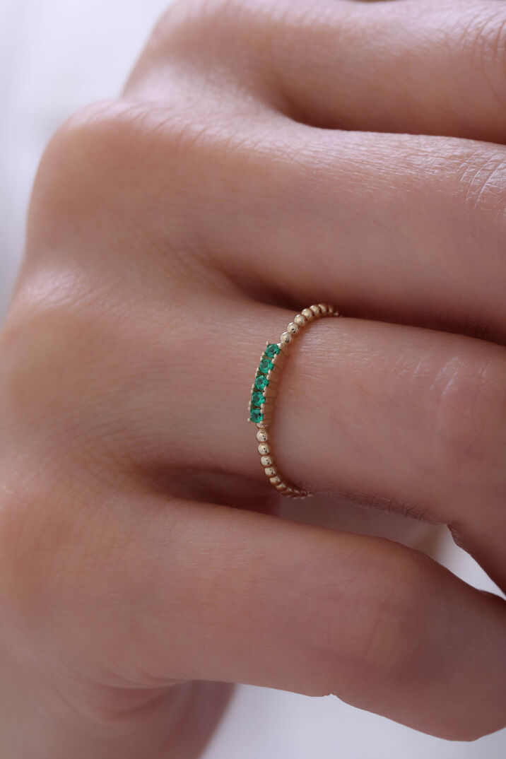 Zümrüt Taş Görünümlü Minimal Yüzük - Yavuz Kuyumculuk (1)