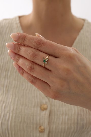 Zümrüt Taşlı Kuş Yüzük - 1