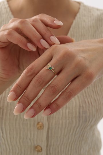 Zümrüt Taşlı Kuş Yüzük - 2