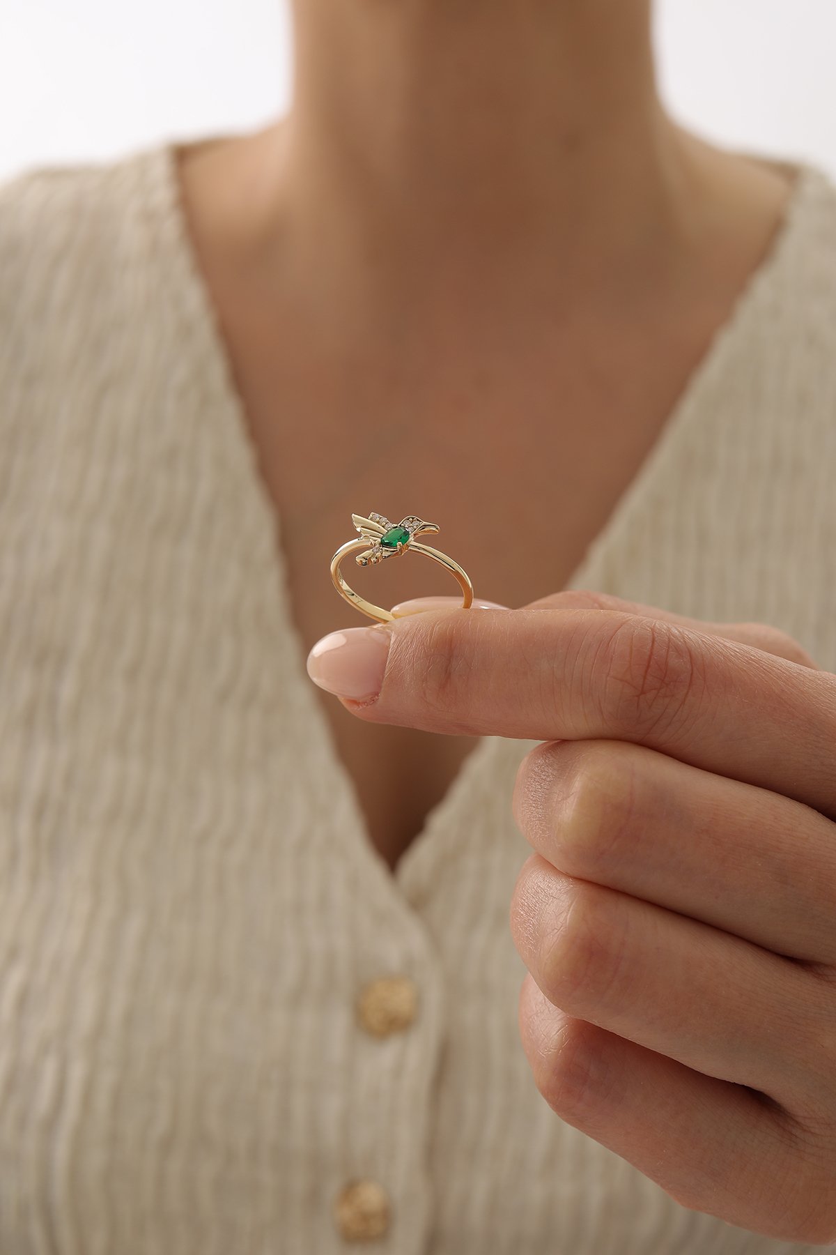 Zümrüt Taşlı Kuş Yüzük - Yavuz Kuyumculuk (3)