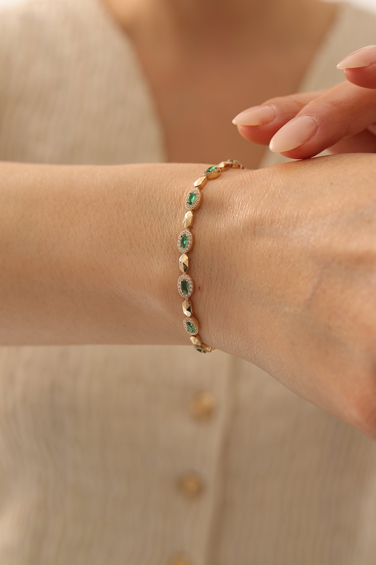 Zümrüt Taşlı Modern Bileklik - Yavuz Kuyumculuk (2)