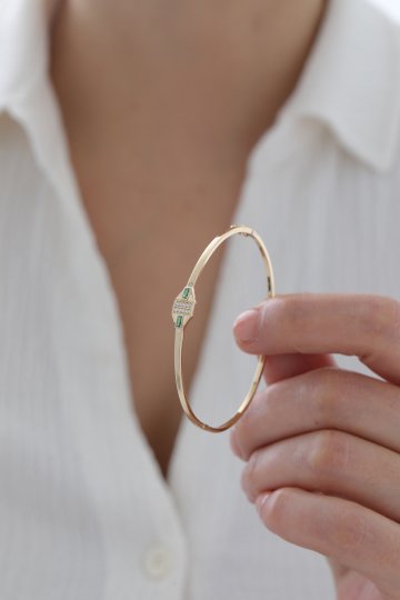 Zümrüt Taşlı Modern Kelepçe - 3