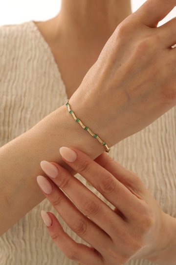 Zümrüt Zikzak Desen Bileklik - 1